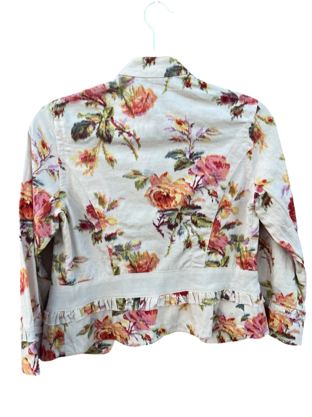 Elevenses Anthropologie Floral Cropped Jacket Ruffle Cotton Size 2 Coquette - Picture 3 of 5